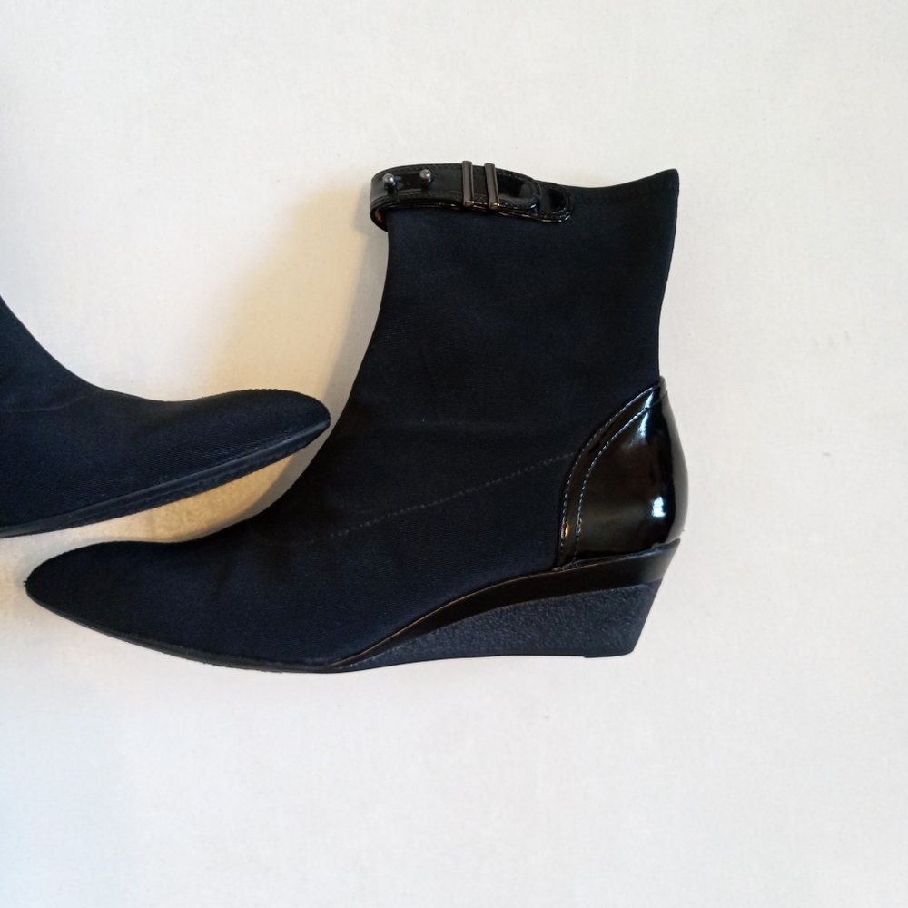 Joan & David black wedge stretch "sock" ankle boots - Picture 3 of 8